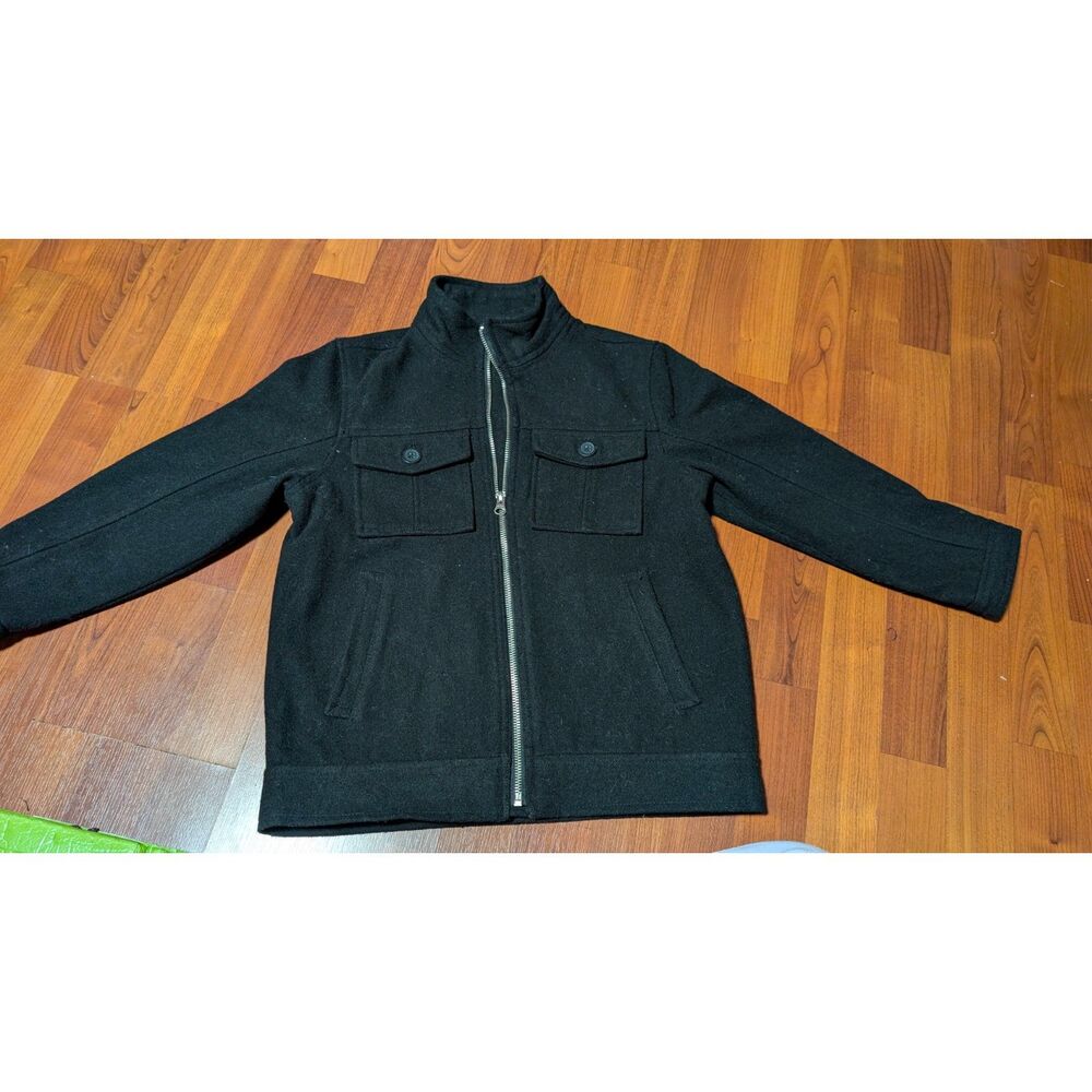 Old Navy Boys 6-7 Black Wool Blend Military Field Jacket Utility Coat